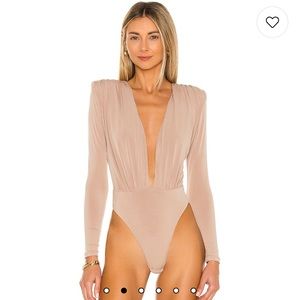 Nookie plunge neck Dasha Bodysuit in Latte, size medium